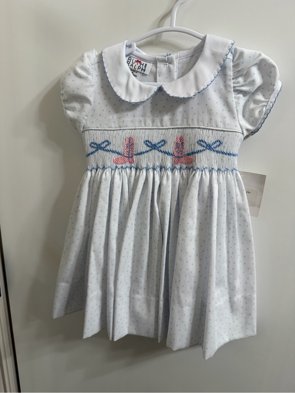 Ruth and Ralph White & Blue Smocked Kids Dress